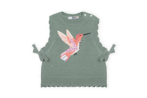 Vintage Swan Knitted Vest – Sage Green