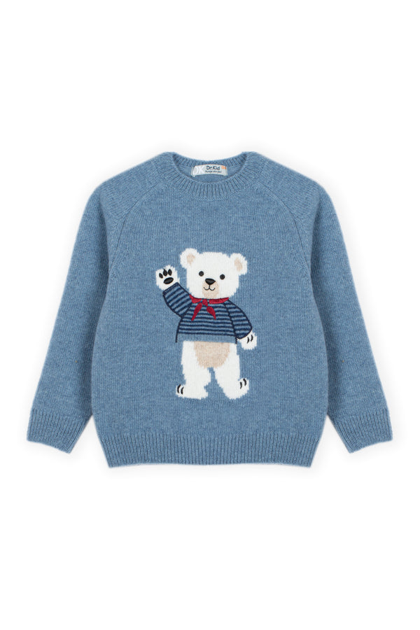 Tiny Adventure Bear Sweater – Indigo Blue